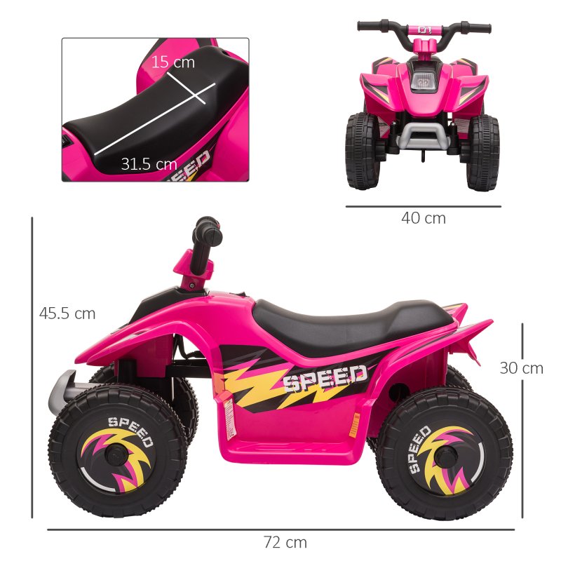 HOMCOM 6V Kids Electric Ride on Car All Terrain Vehicle Toy Quad Bike w/ Forward Reverse Functions Toddlers for 18-36 Months Old Pink