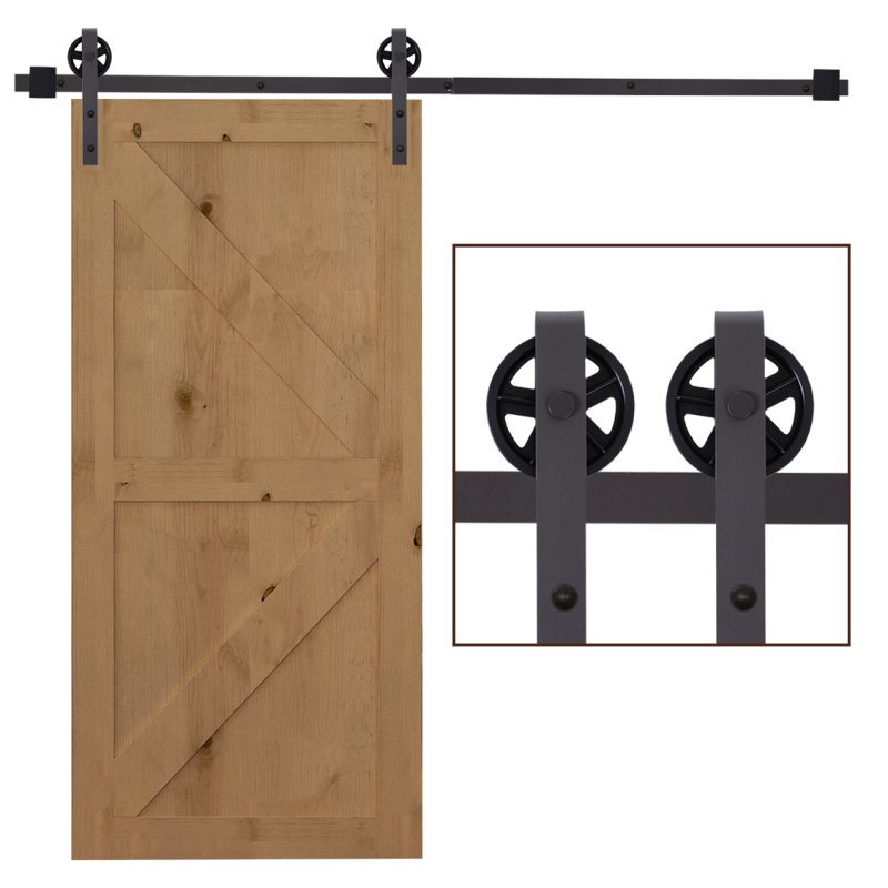 HOMCOM 183CM/6FT Modern Sliding Door Kit, Barn Door Closet Hardware Track Kit Track System Unit for Single Wooden Door 6FT/1830mm