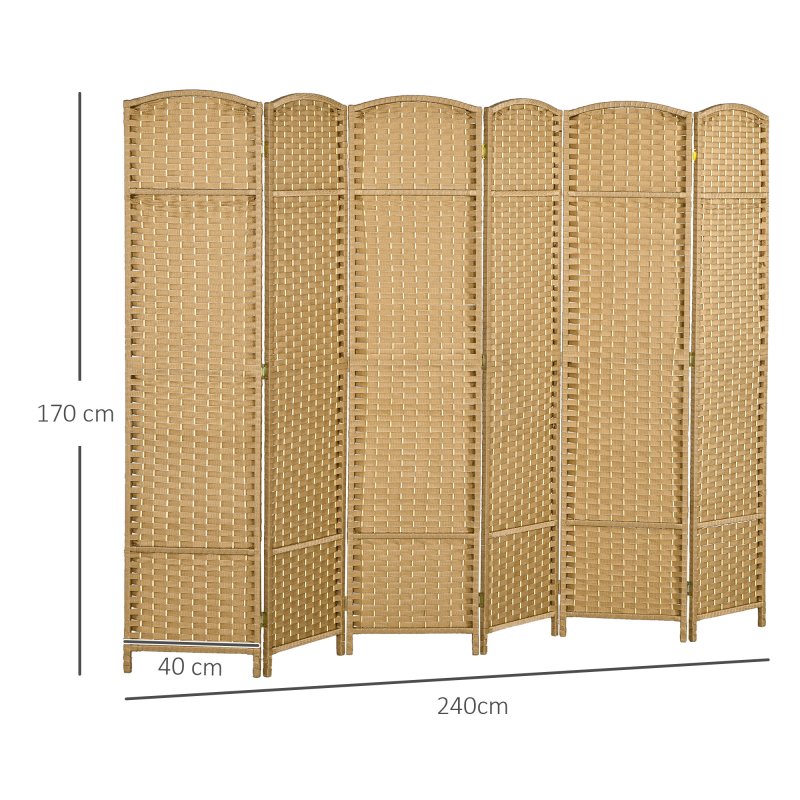 HOMCOM 6 Panel Folding Room Divider, Freestanding Privacy Screen for Living Room, Bedroom and Office, 240 x 170cm, Natural