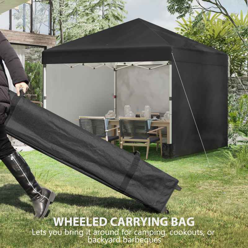 Outsunny 3 x 3 (M) Pop Up Gazebo with 3 Sidewalls, Leg Weight Bags and Wheeled Bag, Height Adjustable Party Tent Event Shelter for Garden, Patio, Black