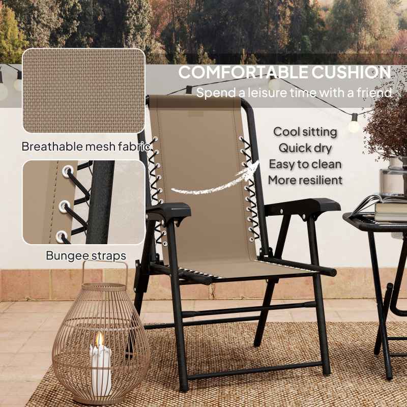 Outsunny 3 Pieces Garden Bistro Set, Folding Table and Chairs Set, Metal Garden Furniture Set with Cup Holders for Outdoor, Patio, Balcony, Khaki