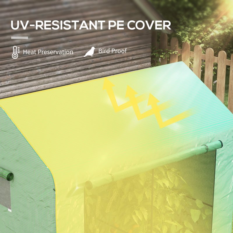 Outsunny Walk-in Greenhouse, Outdoor Tomato Greenhouse, Green House for Garden, Grow House with Roll-up Door and Mesh Windows, PE Cover, 200 x 140 x 200cm, Green