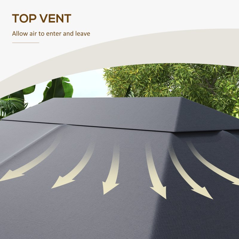 Outsunny 3 x 4m Gazebo Canopy Replacement Covers, Garden Gazebo Roof Replacement with Vents and Drain Holes, TOP COVER ONLY