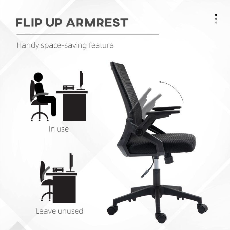Vinsetto Mesh Office Chair, Desk Chair with Lumbar Support, Flip-up Armrest, Swivel Wheels, Adjustable Height, Black
