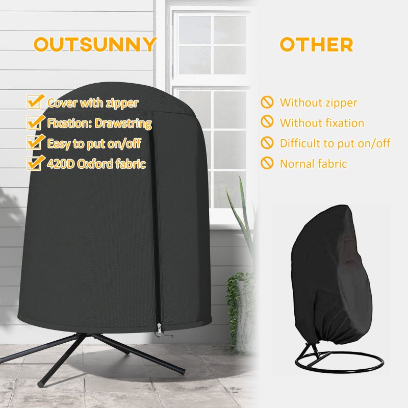 Outsunny Hanging Egg Chair Cover, Outdoor Single Swing Chair Cover, Waterproof Anti-dust Furniture Protector with Zipper, 420D Oxford Fabric for 128 x 190H cm Stand, Black