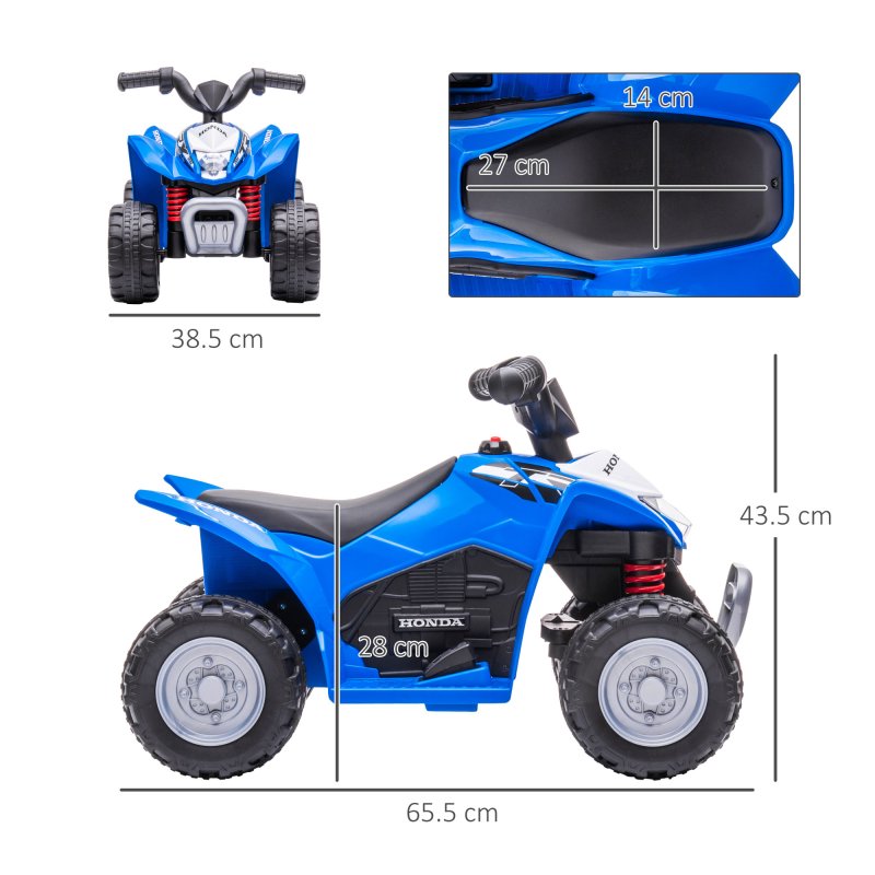 AIYAPLAY Honda Licensed Kids Electric Quad Bike, 6V Ride On Car ATV Toy, with LED Light, Horn, for 1.5-3 Years, Blue