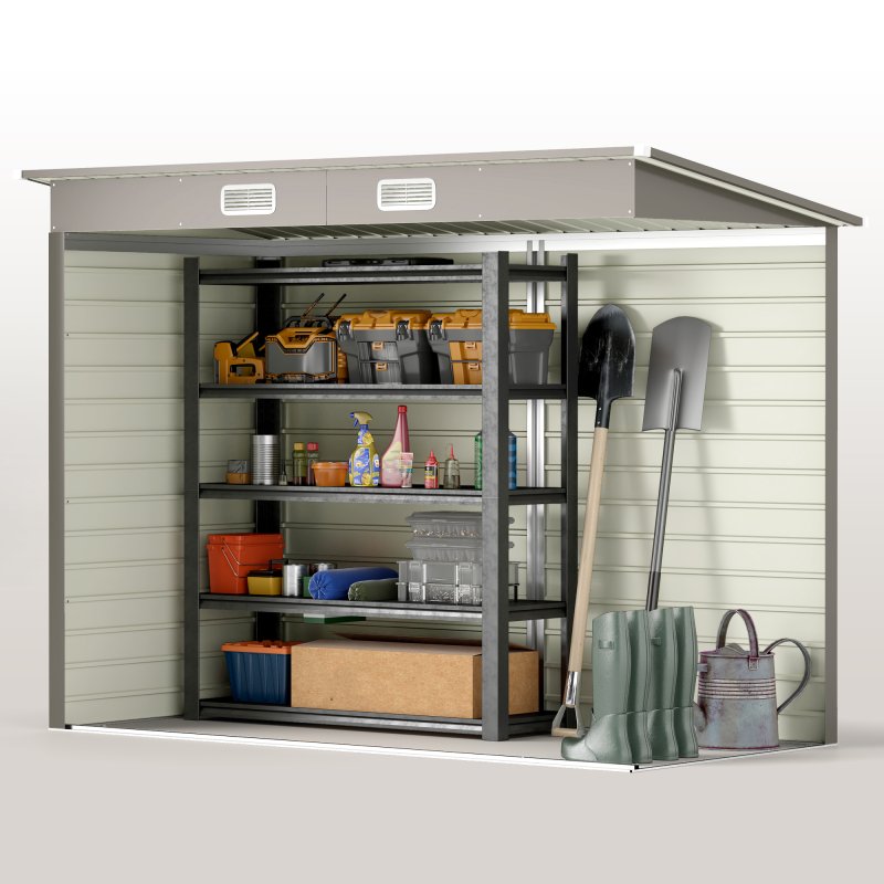 Outsunny 8 x 4FT Garden Shed, Galvanised Metal Shed, Easy to Assemble, Outdoor Tool Storage Shed with Pent Roof, Lockable Door and 2 Vents, Light Grey