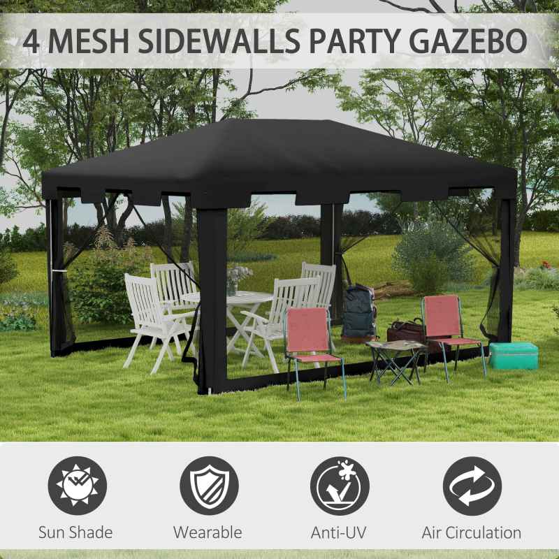 Outsunny 4 m x 3 m Gazebo with Sides, Outdoor Party Tent, Sun Shade Canopy with Mesh Sidewalls, Dark Grey