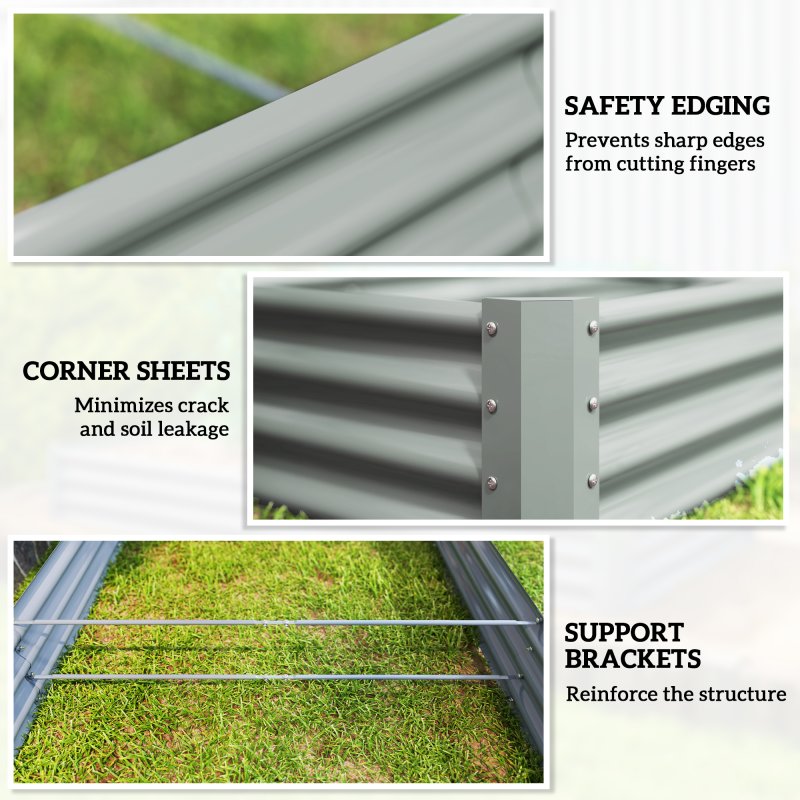 Outsunny Galvanised Raised Garden Bed, 240 x 120 x 30cm Raised Bed with Reinforcing Bars, Outdoor Raised Planter with Open Bottom for Vegetables, Flowers, Herbs, Silver