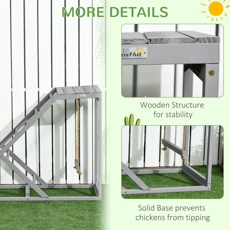 PawHut Chicken Activity Play Set with Swing, Chicken Coop Toy with Ladder, Platform for 2 Chickens, Hens, Grey