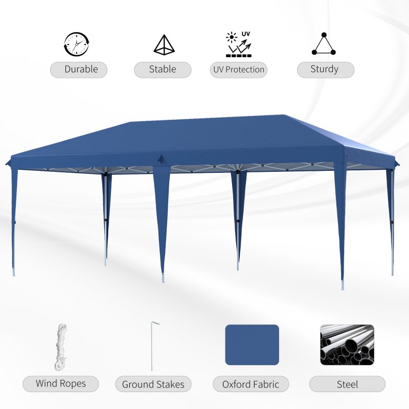 Outsunny Pop Up Gazebo 3 x 6m, Foldable Canopy Tent, Height Adjustable Wedding Awning Canopy w/ Carrying Bag, Blue