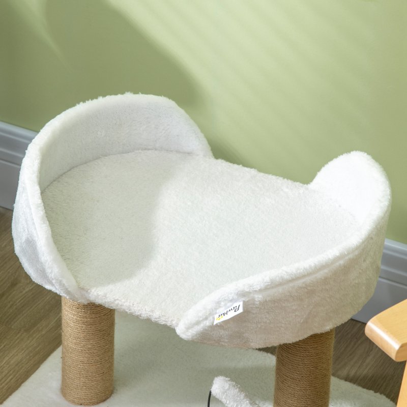 PawHut Cat Scratching Post Cat Tree Tower With Bed for Indoor Cats Scratcher Toy Balls 48 x 38 x 42cm - White