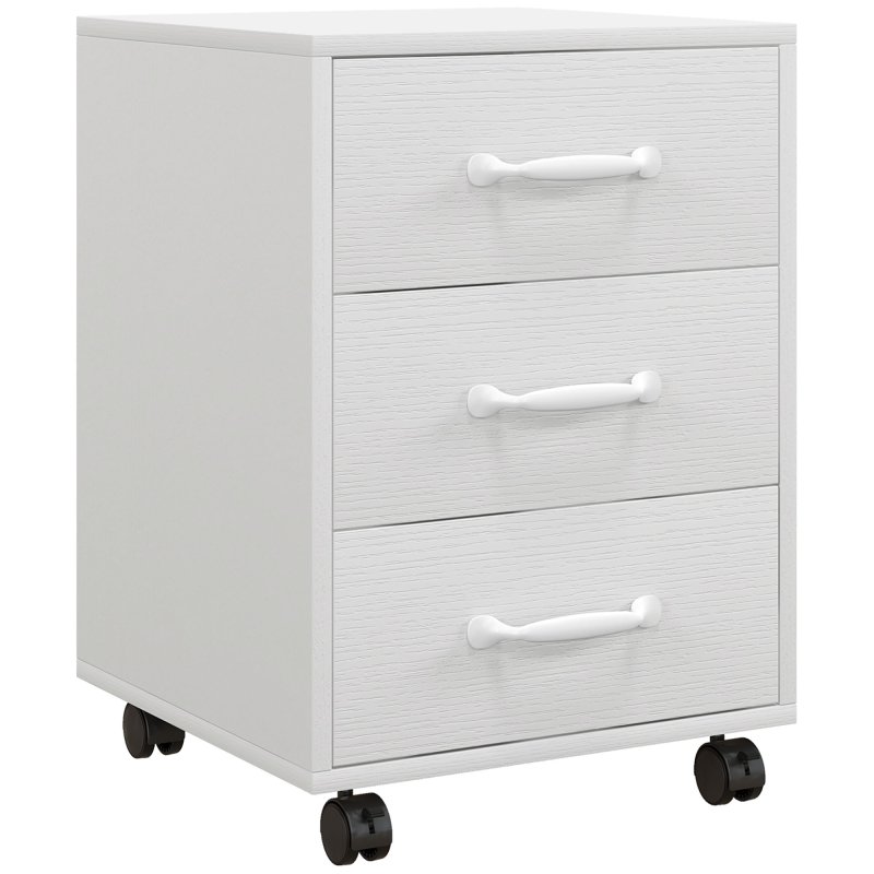 HOMCOM 3-Drawer Filing Cabinet, Mobile File Cabinet for Home Office, Small Rolling Filing Cabinet, Printer Stand, Under Desk File Cabinet for A4, Letter-Size Files, White Wood Grain