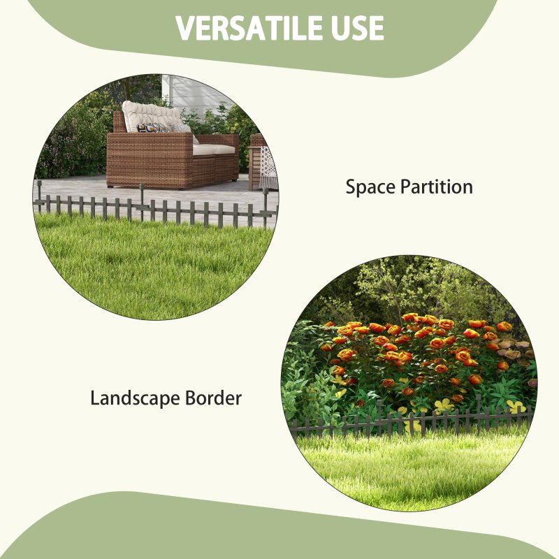 Outsunny Decorative Garden Fencing, 4PCs Outdoor Fence Panels, Wooden Landscape Flower Bed Border Edging, Grey