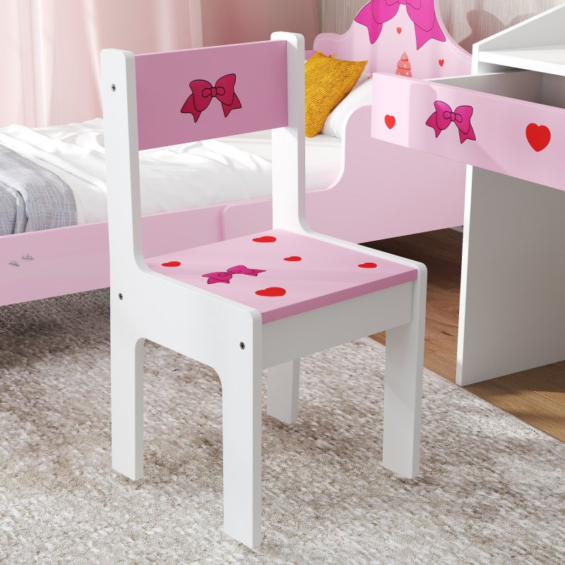AIYAPLAY Kids Desk and Chair Set, Children Study Table and Chair with Storage, Pull-Out Drawer, Bow Pattern, for Bedroom, Playroom, Nursery, for Ages 3-6 Years, Pink