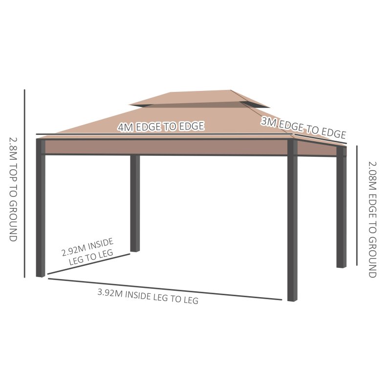 Outsunny 3 x 4m Garden Gazebo, Double Roof Marquee Canopy Shelter with Sidewalls, Solid Steel Frame for Garden, Lawn, Backyard and Deck