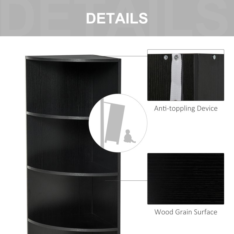 HOMCOM 4-Tier Corner Open Shelf Bookcase Freestanding Fan Bookshelf Plants Stand, 40x40x120cm, Black
