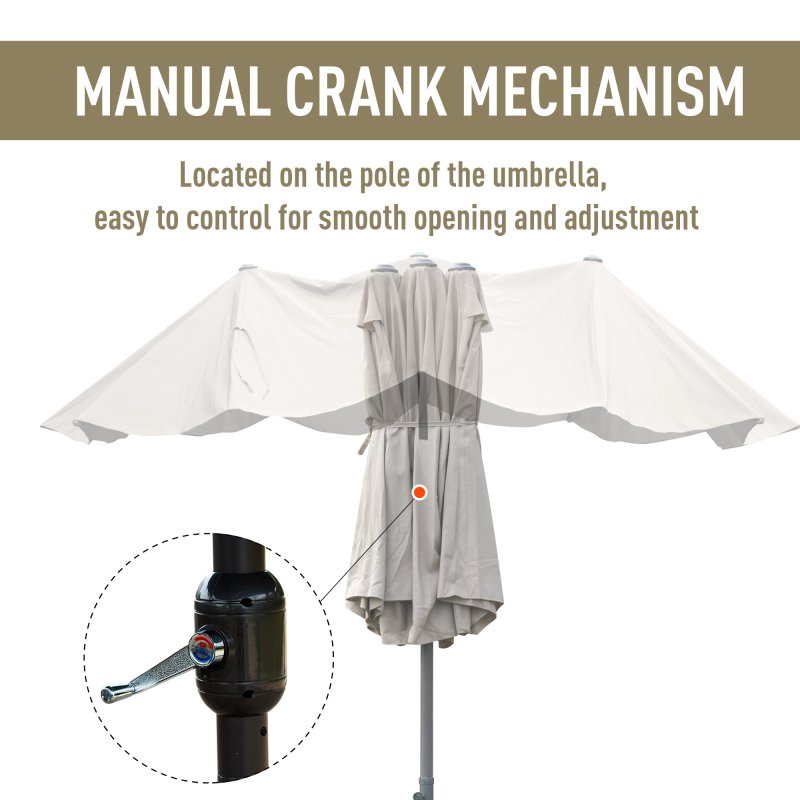Outsunny 4.6m Garden Parasol Double-Sided Sun Umbrella Patio Market Shelter Canopy Shade Outdoor with Cross Base - Khaki