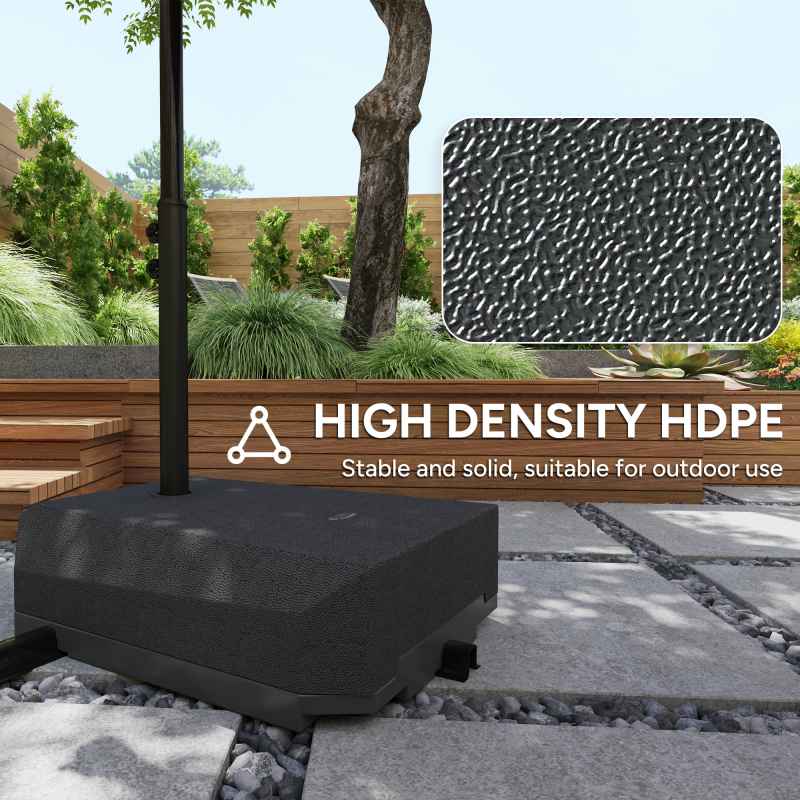 Outsunny 90kg Cantilever Parasol Base with Wheels, Water and Sand Filled Umbrella Stand Weights for Garden Banana Parasol with T-shaped Cross Base and Handle, Black