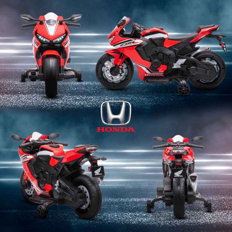 HOMCOM Honda Licensed 6V Kids Electric Motorbike Ride On Motorcycle Vehicle w/ Headlights, Music, Training Wheels, for Ages 3-5 Years Red