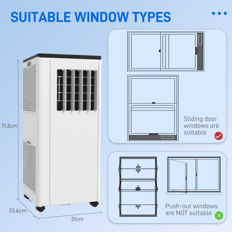 HOMCOM 7000 BTU Air Conditioning Unit, Smart Home WiFi App Compatible, 3-in-1 Portable Air Conditioner, Dehumidifier, Cooling Fan with 24H Timer, Remote, LED Display, 2 Speeds, Window Kit, 15m²
