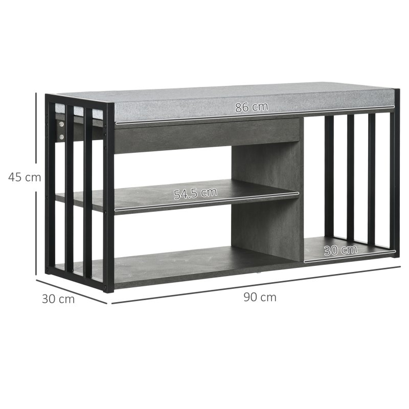 HOMCOM Shoe Bench, Modern Shoe Storage Bench with Cushion and Shelves, Shoe Rack Bench for Entryway, Hallway, Grey