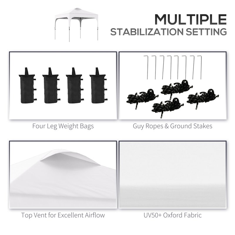 Outsunny 3 x 3(M) Pop Up Gazebo, UPF 50+ Foldable Canopy Tent with Wheeled Carrybag, 4 Leg Weight Bags, Height Adjustable Marquee Shelter 1 person easy setup for Outdoor Garden Patio Party, White