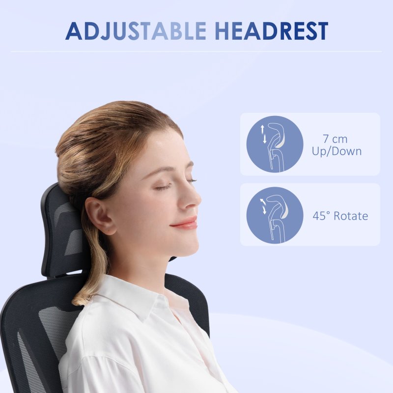 Vinsetto Ergonomic Office Chair, Mesh Swivel Desk Chair with Lumbar Support, Padded Seat, Adjustable Height and Headrest for Home Office, Black