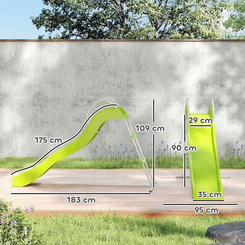 AIYAPLAY Wavy Slide for Kids, Freestanding Garden Slide with Climbing Ladder, Non-skid Steps, Outdoor Playground Equipment for Ages 3-8 Years, Green