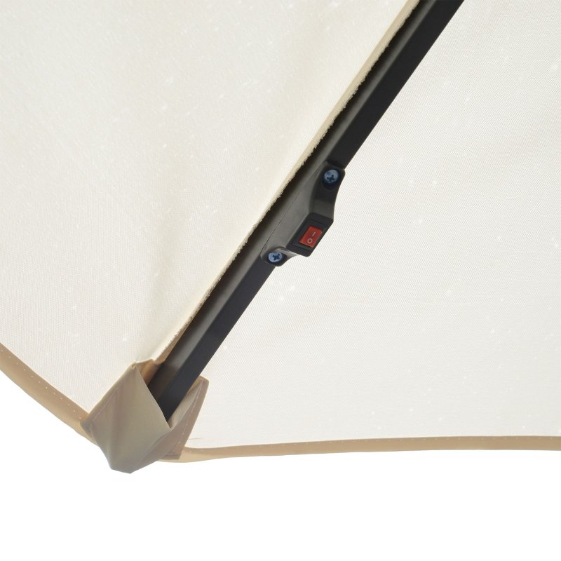 Outsunny 3(m) Banana Cantilever Parasol with Solar LED Lights, Garden Umbrella with Cross Base and Crank Handle, Hanging Offset Sun Shade for Outdoor, Patio, Cream White
