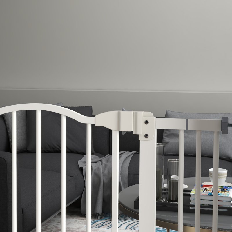PawHut Pressure Fit Dog Stair Gate No Drilling Safety Gate Auto Close for Doorways, Hallways, 74-80cm Adjustable, 78cm Tall, White