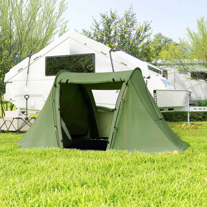 Outsunny 3 Man Camping Tent with Living Area and 2 Bedrooms, 3000mm Waterproof Family Tent with Sewn-in Groundsheet, Portable Dome Tent with Bag for Hiking, Festival, Backpacking, Green