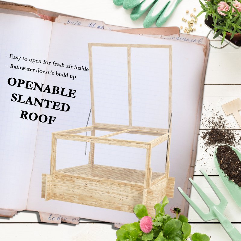 Outsunny Outdoor Raised Garden Bed with Cold Frame Greenhouse and Openable Top, Wooden Elevated Planter Box for Vegetables, Flowers and Herbs, 98x98x63.5cm