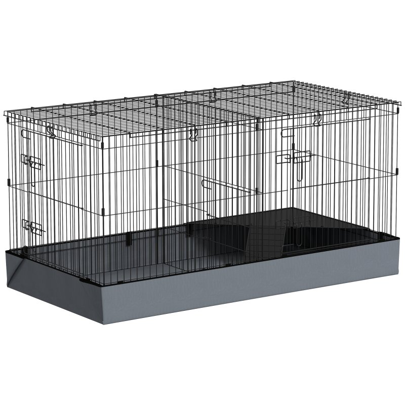 PawHut Guinea Pig Cage, 2 in 1 Rabbit Cage Pet Playpen with Removable Top, 2 Separate Area, Waterproof Oxford Fabric Floor, Perch, Ramp, Small Animal Cage for Guinea Pigs, Bunnies, Hedgehogs, Black
