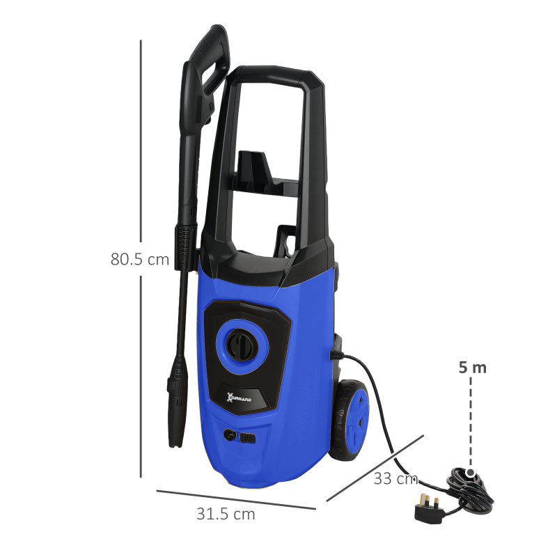 DURHAND 1800W High Pressure Washer, 150 Bar Pressure, 510 L/h Flow, High-Performance Portable Power Washer Jet Wash Cleaner with 6M Hose and Hose Reel for Garden, Car, Furniture, Blue