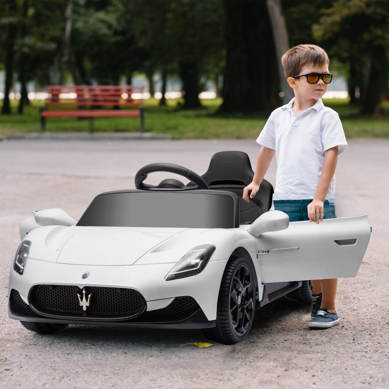 AIYAPLAY Maserati MC20 Licensed 12V Electric Car for Kids with Remote Control, Kids' Electric Ride on with Slow Start, LED Lights, Music, Horn, Spring Suspension, for 3-6 Years, White