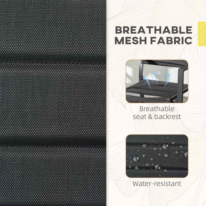 Outsunny 2 Pieces Garden Dining Chairs, Aluminium Outdoor Armchair for 2 with Breathable Mesh Fabric, Stackable Design, Black