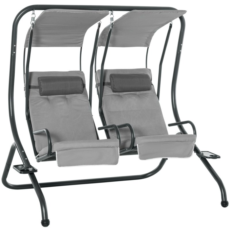 Outsunny Canopy Swing Chair Modern Garden Swing Seat Outdoor Relax Chairs with Removable Cushion, Headrest and Removable Shade Canopy, Grey