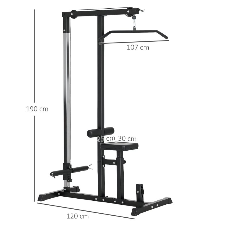 HOMCOM Lat Pull Down Machine with Extra Pulley for Seated Rows, Cable Pulley System with Adjustable Seat for Home Gym