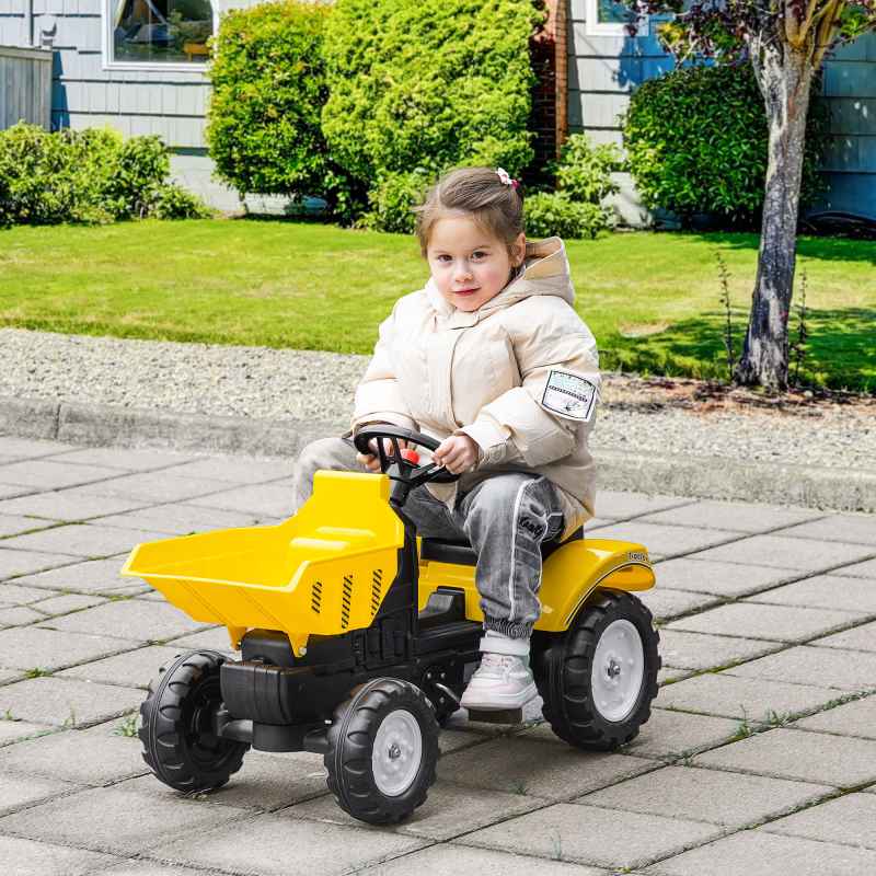 HOMCOM Ride on Tractor for Kids, No Power Pedal Go Kart Ride on Toy with Manual Control Bucket, Forward, Backword, for Aged 3-6 Years Old, Yellow