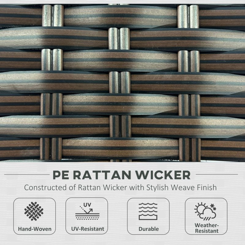 Outsunny 7 Pieces PE Rattan Garden Furniture Set with Thick Padded Cushion, Patio Garden Corner Sofa Sets with Glass Coffee Table and Pillows, Buckle Structure, Mixed Brown