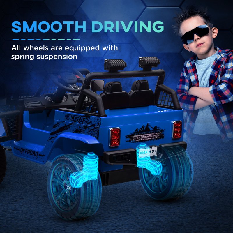AIYAPLAY Kids Ride On Car, 12V Battery Powered Electric Truck with 4 Spring Suspension Wheels, Parental Remote Control, Music Horn LED Lights, Blue