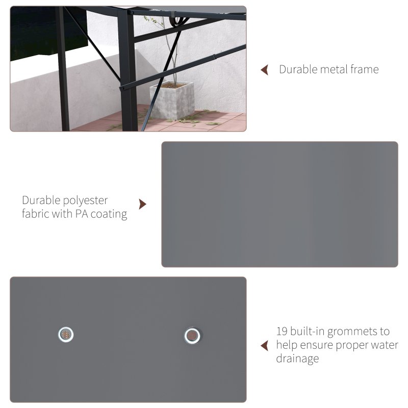 Outsunny 3 x 2.5m Patio Metal Gazebo Door Window Awning Wall Mount Canopy Outdoor Sunshade with Extended Shelter Charcoal Grey