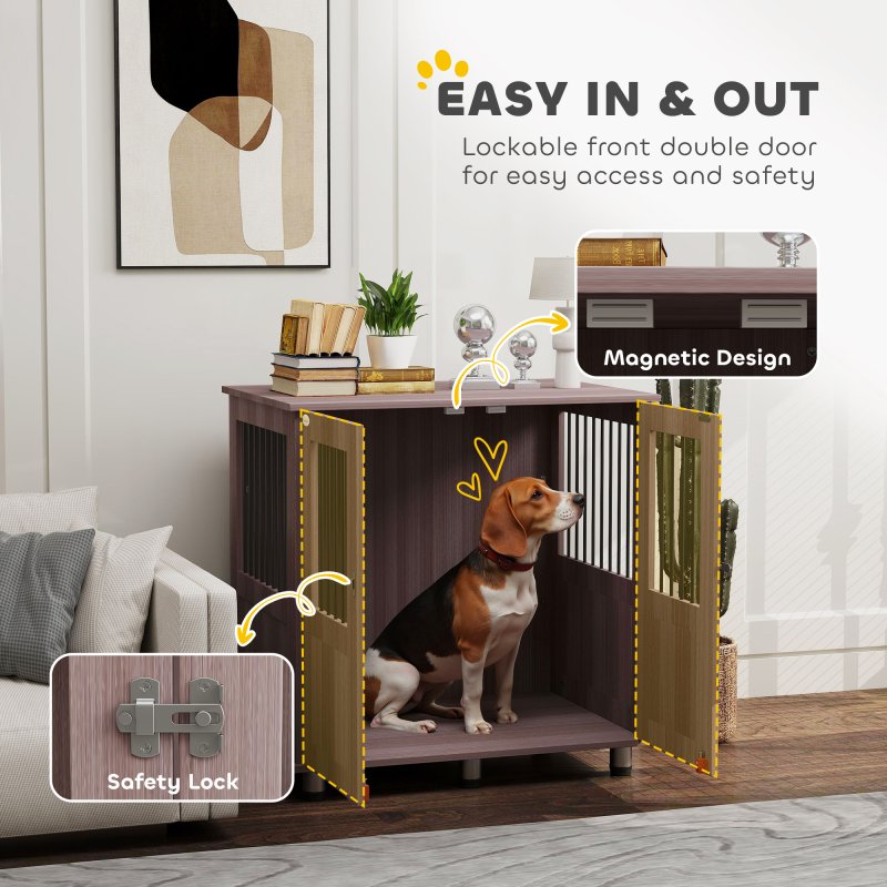 PawHut Dog Crate Furniture End Table, Pet Kennel for Small and Medium Dogs with Magnetic Door Indoor Animal Cage, Purple, 85 x 55 x 75 cm