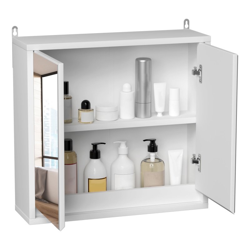 HOMCOM Bathroom Mirror Cabinet Wall Mounted Storage Shelf Bathroom Cupboard Double Door