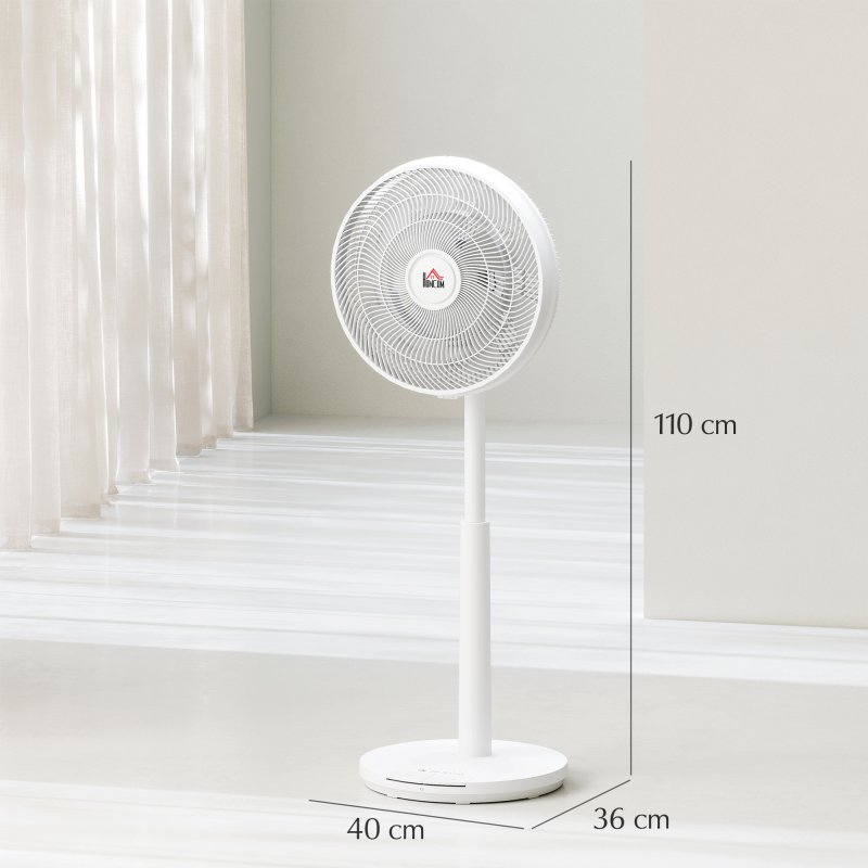 HOMCOM 16" Standing Pedestal Fan, Electric Cooling Floor Fan, Quiet, 80° Oscillating, Adjustable Tilt and Height, 12 Speed, 15H Timer, Remote Control, Sleep Mode, for Home Office Bedroom, White
