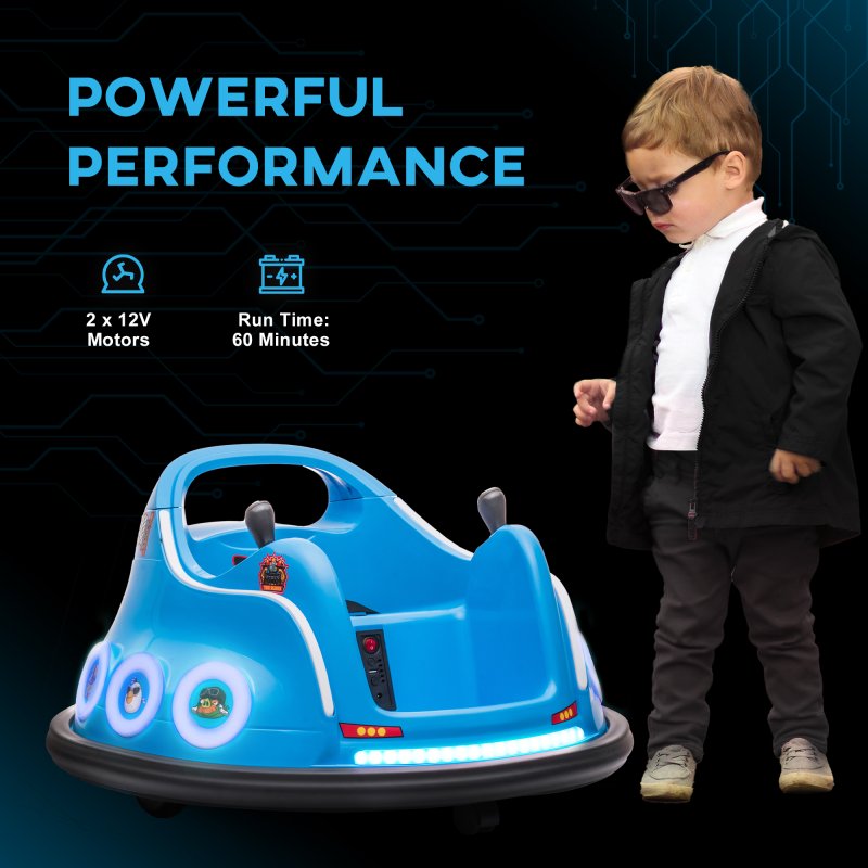 AIYAPLAY Angry Bird Licensed 12V Kids Bumper Car, 360 Rotation Waltzer Car with Joysticks, Remote Control, Music USB LED Lights, for 3-5 Years Old - Blue