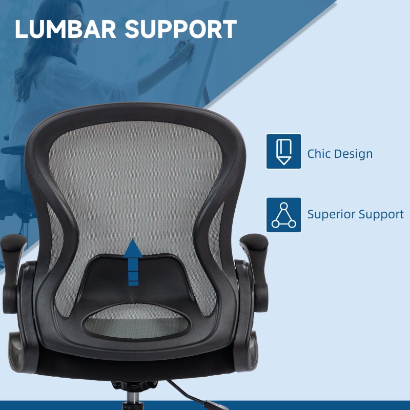 Vinsetto Draughtsman Chair with Flip-up Armrests, Mesh Standing Desk Chair with Lumbar Support and Adjustable Foot Ring for Bar Counter, Dark Grey