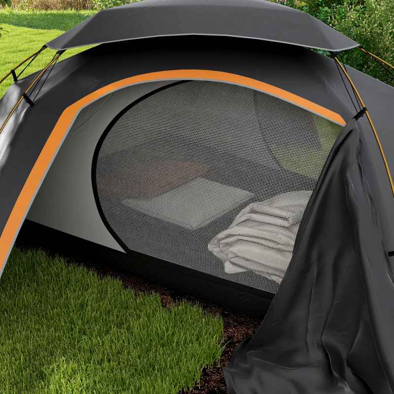 Outsunny 1-2 Man Camping Tent, Dome Tent with Removable Rainfly and Aluminium Frame, 2000mm Waterproof, Portable with Bag, for Fishing Hiking Festival, Dark Grey