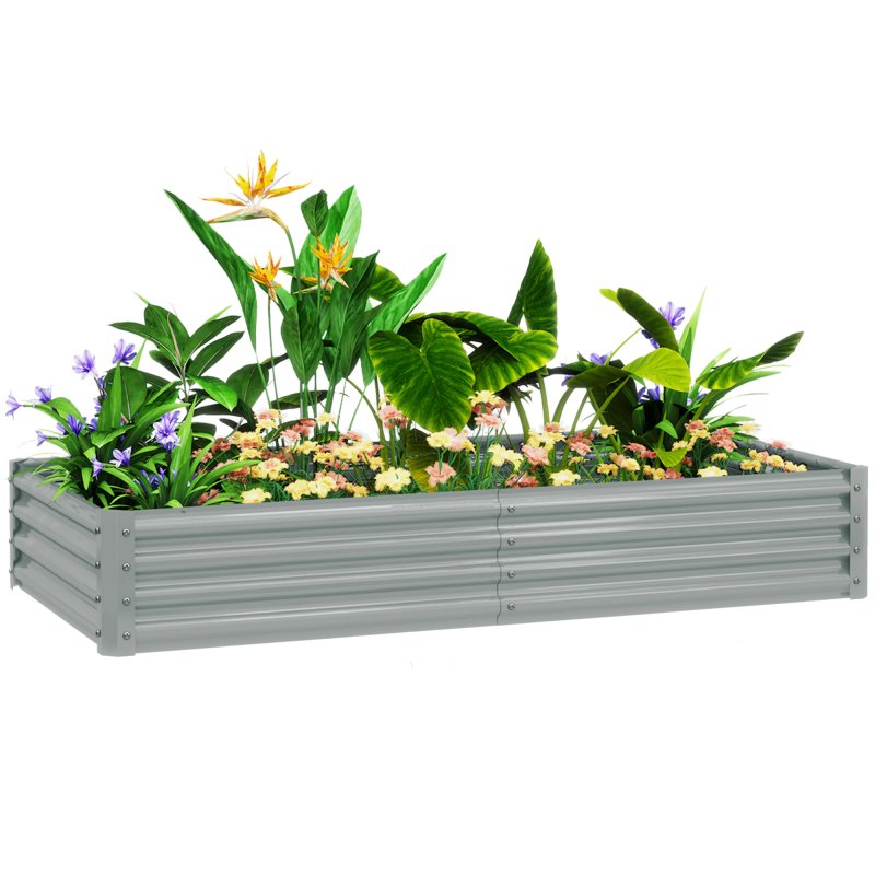 Outsunny Galvanised Raised Garden Bed, 180 x 90 x 30cm Raised Bed with Reinforcing Bars, Outdoor Raised Planter with Open Bottom for Vegetables, Flowers, Herbs, Silver